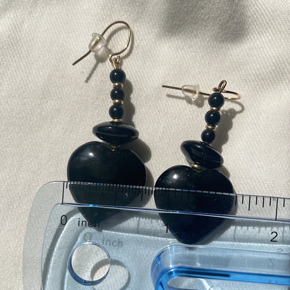 14K Gold Filled Black Onyx Heart Earrings - Picture 11 of 12